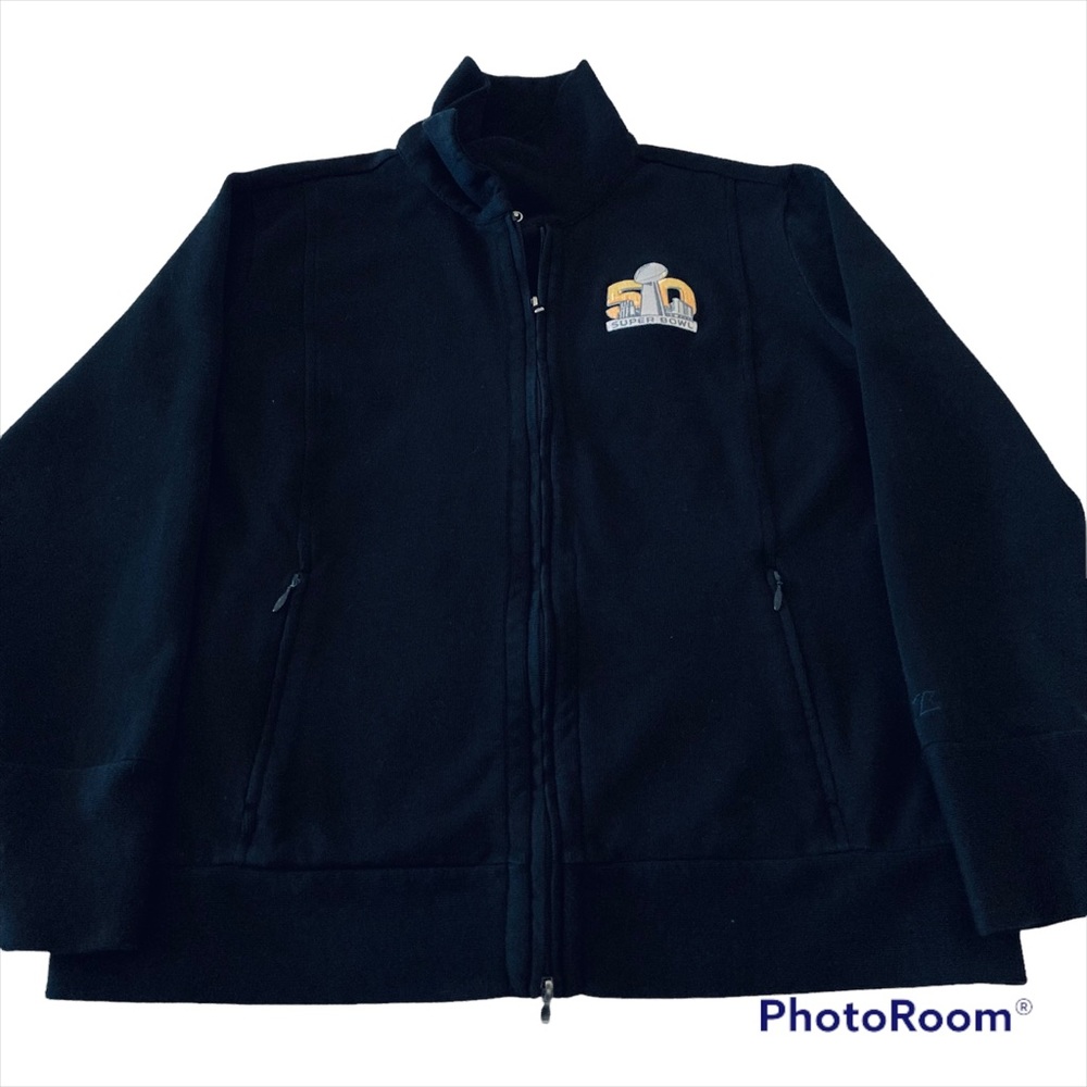 50TH SUPER BOWL Cutter and Buck Black Supima Cotton Full Zip Jacket Size XXL
